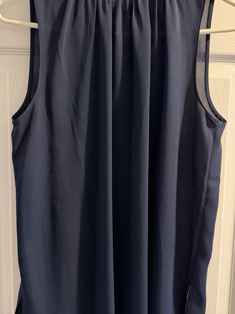 LOFT Navy Sleeveless Gathered Neck Tank with Tie Back